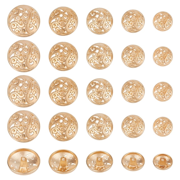 1Box 25Pcs 5 Styles 1-Hole Retro Zinc Alloy Shank Buttons Hollow Garment Decoration Golden 15~25x9~12.5mm Hole: 2.2~2.8mm 5pcs/style