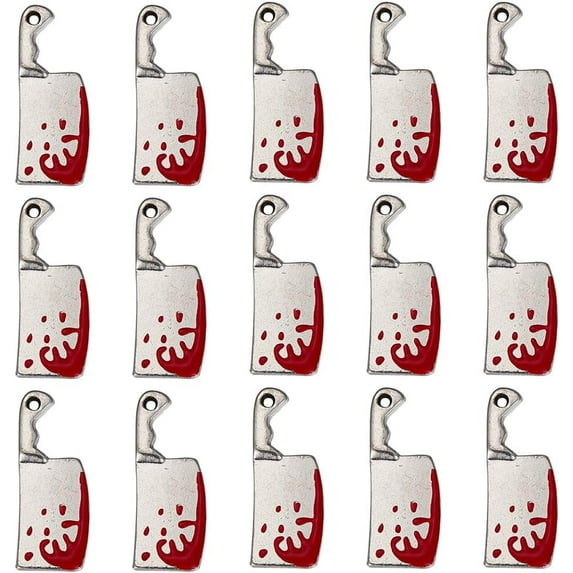 1Box 25Pcs Knife Charm Kitchen Charms Halloween Gothic Alloy Enamel Mini Holiday Blood Fake Knives Kitchen Scary Charm for Jewelry Making Charms Findings Necklace Earring Women Adults Craft