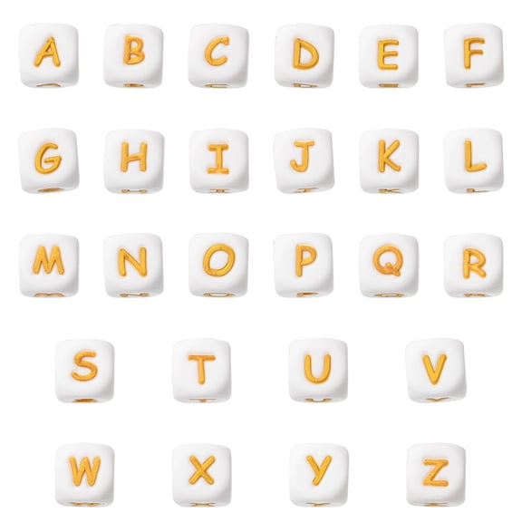 1Box 26Pcs 26 Styles Silicone Beads Cube with Letter Letter A~Z 12x12x12mm Hole: 2mm