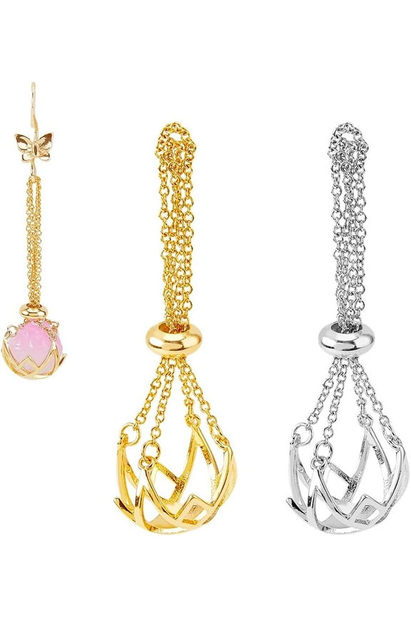 1Box 2Pcs 2 Colors Brass Hollow Round Cage Pendant Decorations For Necklaces Pendant Making Platinum & Golden 42mm 1pc/color