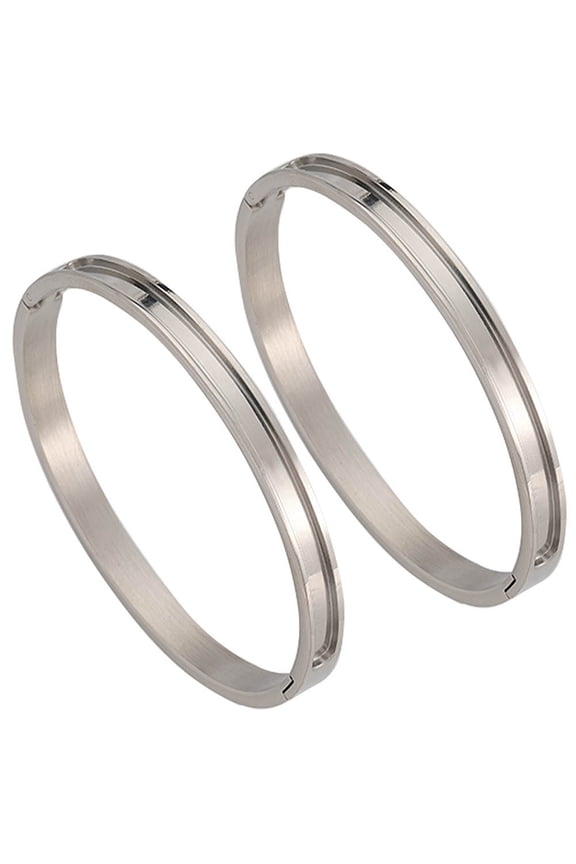 1Box 2Pcs Egg Shaped 201 Stainless Steel Grooved Hinged Bangles Leather Inlay 1/4 inch(0.6cm) Inner Diameter: 2x2-3/8 inch(5.1x6.1cm)