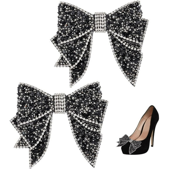 1Box 2Pcs Resin Rhinestone Bowknot Shoes Decoration Charms No Clip No Strap Black Rhinestone Bow Shoes Decoration for Wedding Bridesmaid Shoe High Heels Leather Shoe Casual Shoe
