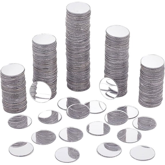 1Box 300Pcs Acrylic Self Adhesive Mirror Mosaic Tiles Flat Round Silver 20x1mm