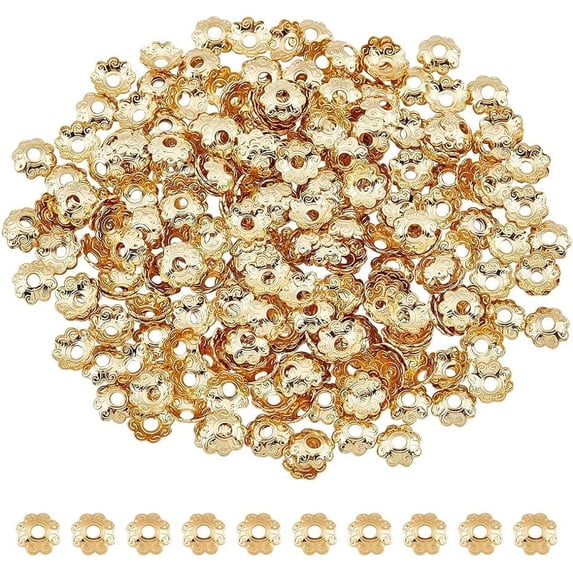 1Box 300Pcs Golden Multi-Petal Flower Cap Flower End Cap Spacers Cup Shape Spacer Beads Hollow Flower Bead Caps Stainless Steel Jewelry Bead Caps Hole: 1.8mm