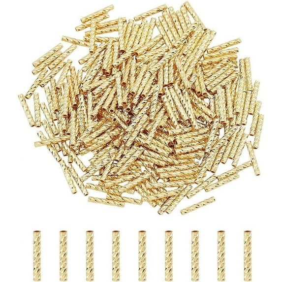 1Box 300Pcs Long Tube Spacer Beads Golden Straight Noodle Beads Macrame Beads 1mm Loose Spacer Beads Small Hole Tube Beads Brass Beads for Jewelry Making DIY Sewing Craft