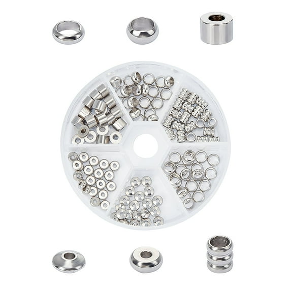 1Box 304 Stainless Steel Spacer Beads Column & Rondelle & Ring & Flat Round Stainless Steel Color 4.5~6x2~5mm Hole: 1.5~5mm 120pcs/box