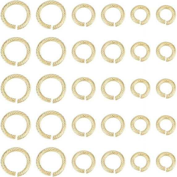 1Box 30Pcs 3 Sizes Stainless Steel Open Jump Rings 10~15mm Textured Round Rings Golden Jump Rings for Jewelry Making DIY Craft Earring Bracelet Choker Making Findings