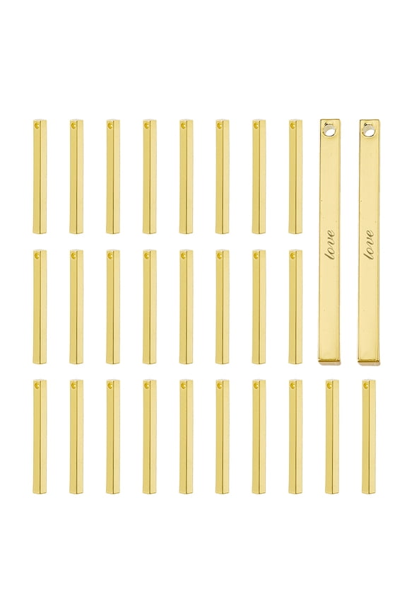 1Box 30Pcs Brass Pendants Rectangle Bar Charm Golden 30.5x2.5x2.5mm Hole: 1.4mmDIY