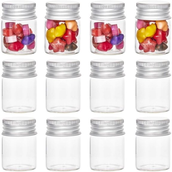 1Box 30Pcs Clear Glass Bottles Bead Containers Screw Top Bead Storage Tubes with Aluminum Cap Column Silver 3x4cm Capacity: 15ml(0.51fl. oz)