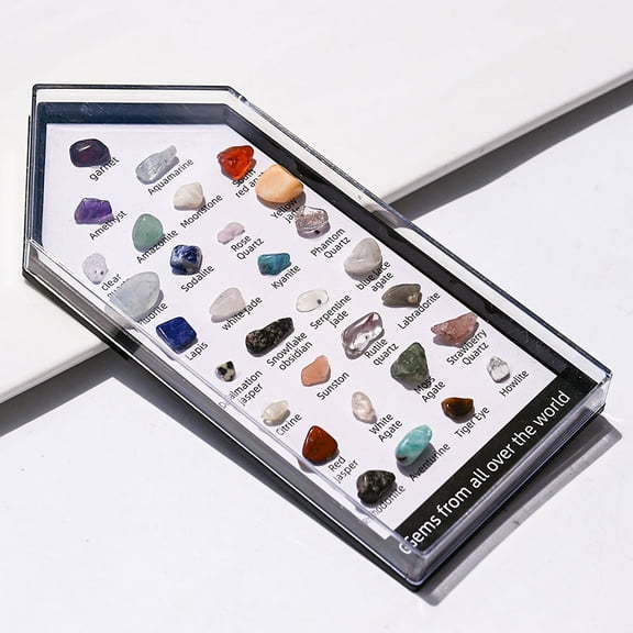 1Box 31 Styles Raw Rough Nuggets Mixed Natural Gemstone Collections for Earth Science Teaching with Glass Box Box: 150x70mm Gemstone: 7~10mm