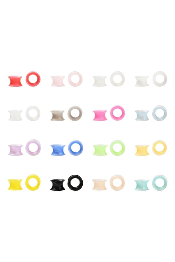 1Box 32Pcs 16 Colors Gauges Flesh Tunnels Plugs Ring Silicone Glitter Thin Ear Mixed Color 10mm Hole: 9.4mm 2pcs/color