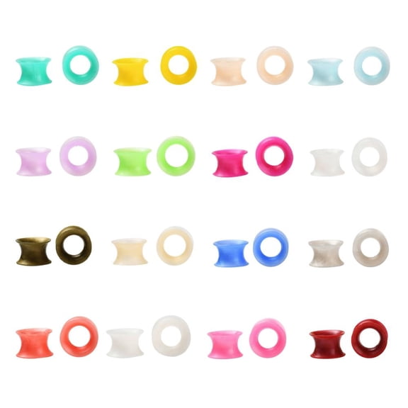 1Box 32Pcs 16 Colors Silicone Thin Ear Gauges Flesh Tunnels Plugs Ring Mixed Color 10mm Hole: 9.4mm 2pcs/color DIY