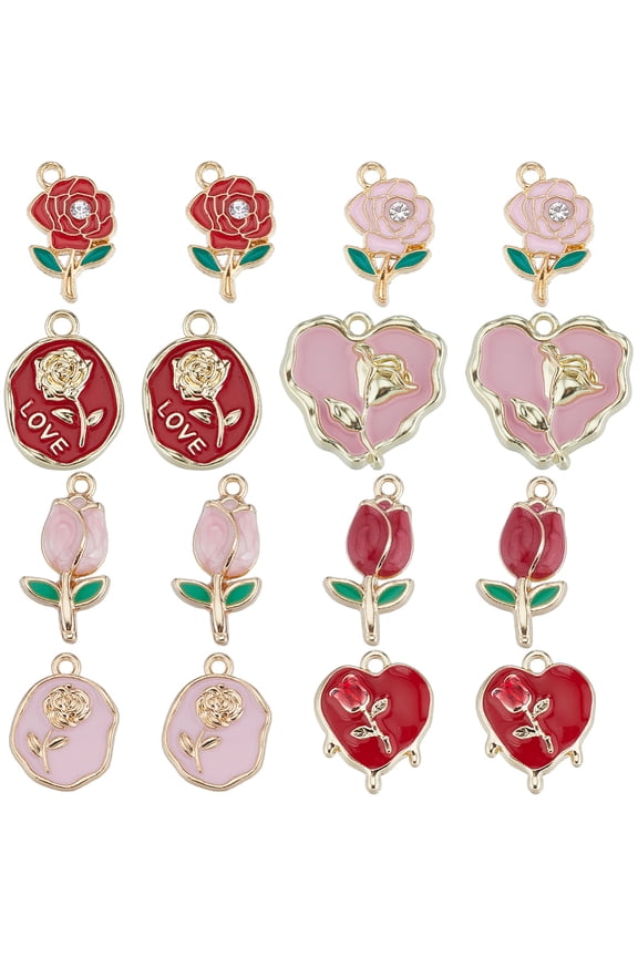1Box 32Pcs 8 Style Rack Plating Alloy Enamel Pendants Melting Heart Mixed Color 17.5~22.5x11.5~21x2~4mm Hole: 1.6~1.8mm 4pcs/style