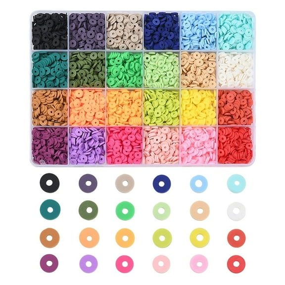1Box 3600Pcs 24 Colors Handmade Polymer Clay Beads Heishi Beads for DIY Jewelry Crafts Supplies Disc/Flat Round Mixed Color 6x1mm Hole: 2mm 150pcs/color