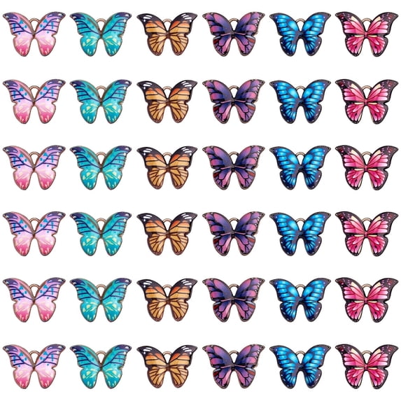 1Box 36Pcs 6 Styles Glod Butterfly Enamel Pendant Charms Alloy Butterfly Jewelry Charms for Women Girls Jewelry Making Necklace Earrings Bracelet Craft Findings