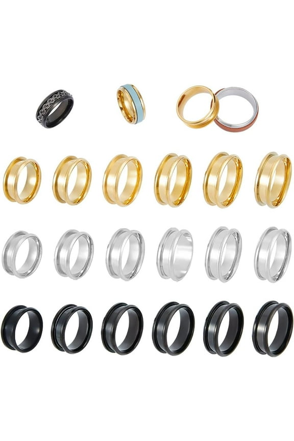 1Box 36pcs 3 Colors Blank Core Ring Stainless Steel Grooved Finger Rings 6 Sizes Round Blank Ring for Resin Inlay Ring Handmade Ring Wedding Ring Jewelry Making Gift