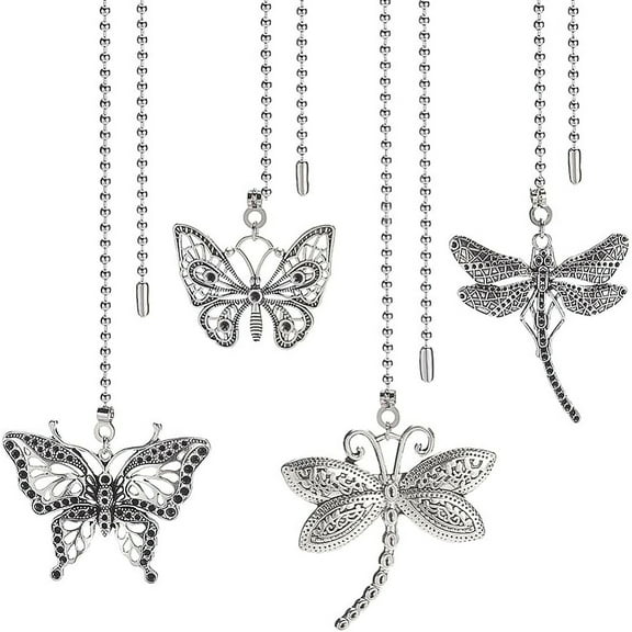 DIY 4 Style Butterfly Dragonfly Ceiling Fan Pull Chain Alloy Silver Table Lamp Extension Chain with 304 Stainless Steel Ball Chain Connector DIY