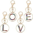 thumbnail image 1 of 1Box 4 Styles Letter Keychain Colorful Rhinestone Keychain for Women Purse Charms Crystal Alphabet Initial Letter Pendant with Key Ring Flat Round Shiny Alphabet Keyring, 1 of 6