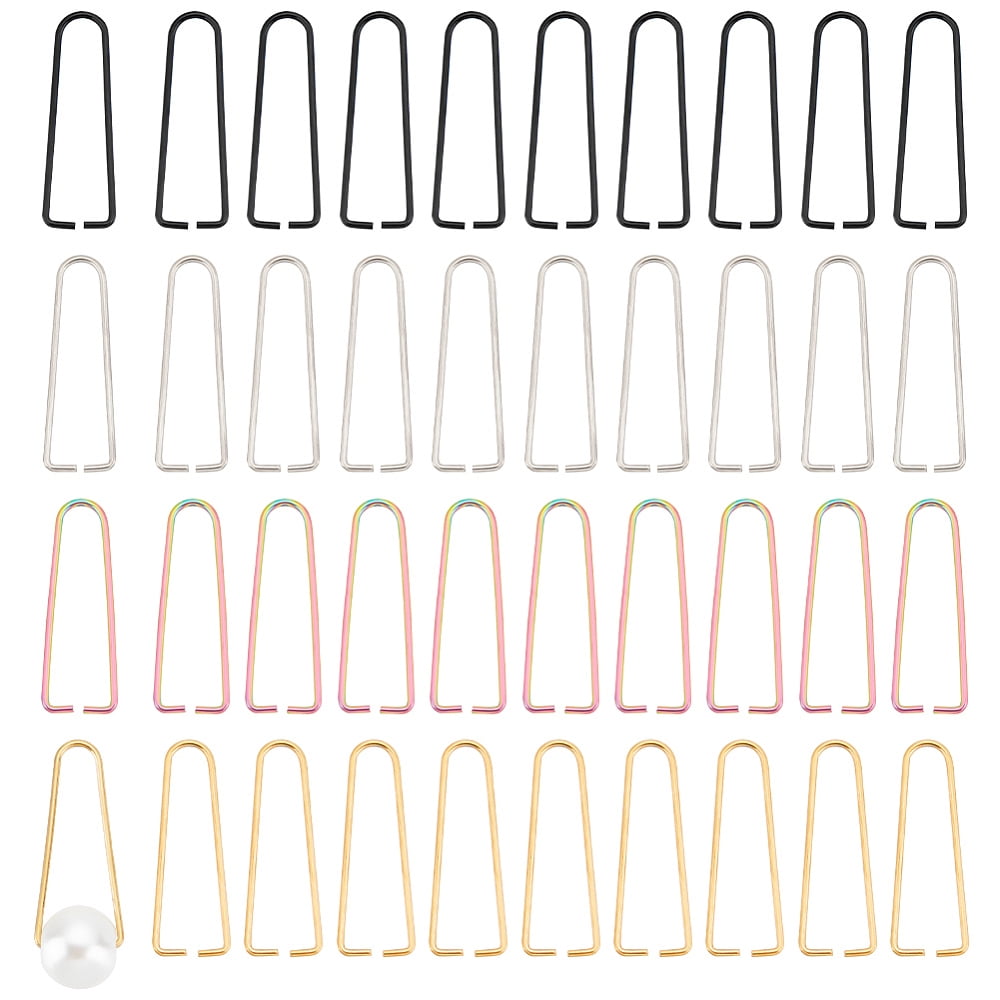 1Box 40Pcs 4 Colors Ion Plating(IP) 304 Stainless Steel Triangle Rings Clips for Half Drilled Beads Mixed Color 27x8x1mm Pin: 1mm 10Pcs/color