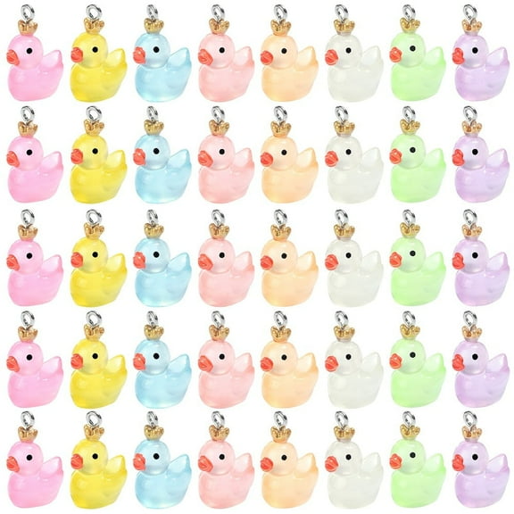 1Box 40Pcs 8 Colors Transparent Resin Pendants Duck Charms with with Stainless Steel Color Plated 304 Stainless Steel Loops Mixed Color 23x17x13mm Hole: 2mm 5pcs/color