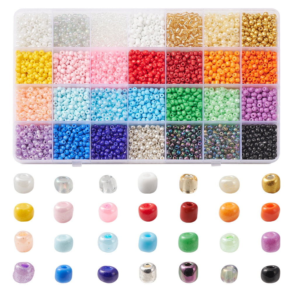 1Box 420G 28 Style 6/0 Glass Seed Round Beads Baking Paint & Inside Colours & Opaque & Ceylon Mixed Color 4~5x3~5mm Hole: 1.2~1.5mm 15g/style
