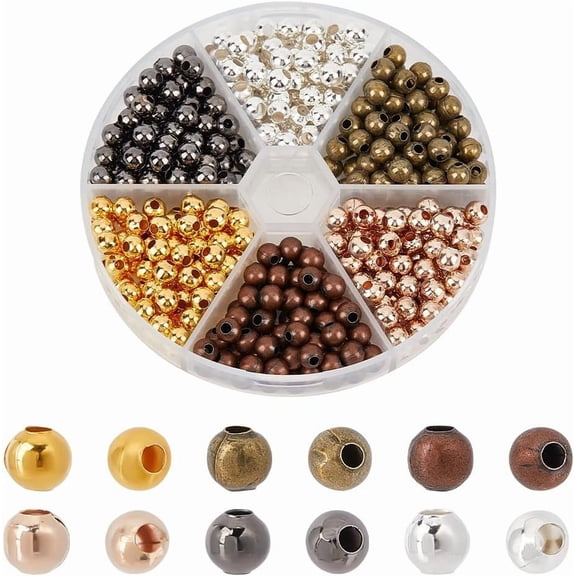 1Box 420Pcs 6 Colors Iron Spacer Beads for DIY Jewelry Crafts Making Round Mixed Color 6x5.5mm Hole: 2~2.5mm 70pcs/color