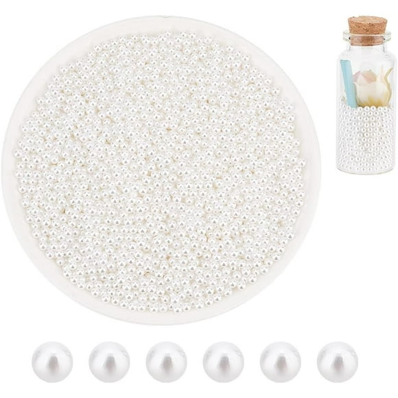 1Box 4700pcs 3mm Mini White Pearl Beads No Hole Loose Beads Small Acrylic Pearl Beads Resin Filling Material Pearl Beads for Resin Crafting Nail Art Makeup Jewelry Making