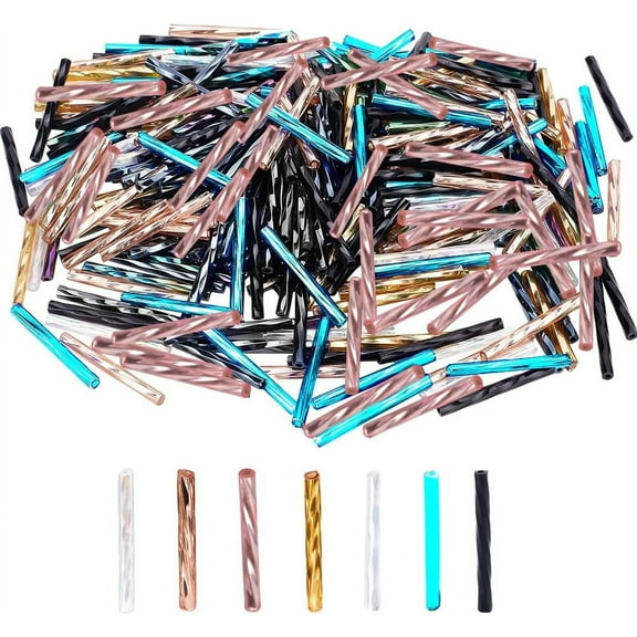 1Box about 480Pcs 8 Colors Glass Twisted Bugle Beads Electroplate Opaque Tube Bugle Seed Beads 25~26x2.5mm Long Tube Czech Glass Beads for DIY Jewelry Making Hole: 1mm
