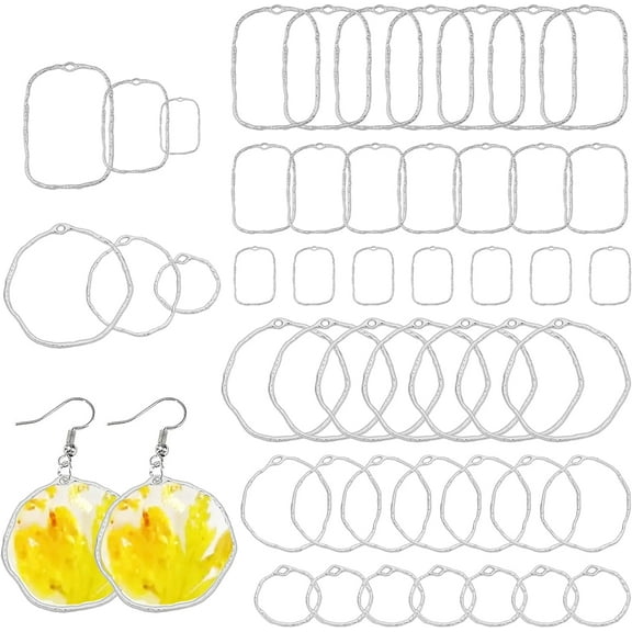 1Box 48Pcs 6Styles Alloy Open Back Bezel Pendants Hollow Frame Pendants Resin Craft Bezels Jewelry Molds for DIY UV Resin Earrings Bracelet DIY Crafts