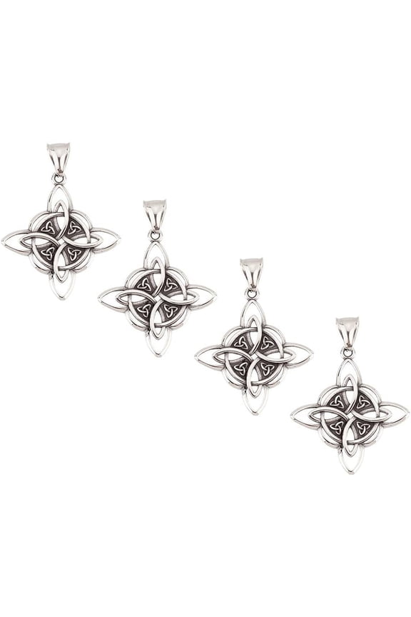 1Box 4Pcs 304 Stainless Steel Manual Polishing Pendants Witch Knot Charms Antique Silver 38x34x2.5mm Hole: 4x9mm