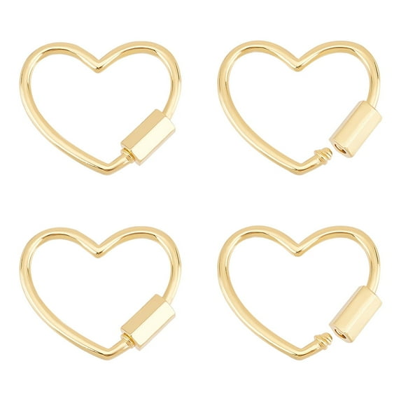 1Box 4Pcs Brass Screw Carabiner Golden Heart Lock Clasp Real 18K Gold Plated Hollow Hoop Core Metal Keychain 21.5mm Long for Jewelry Making Handbag Accessories
