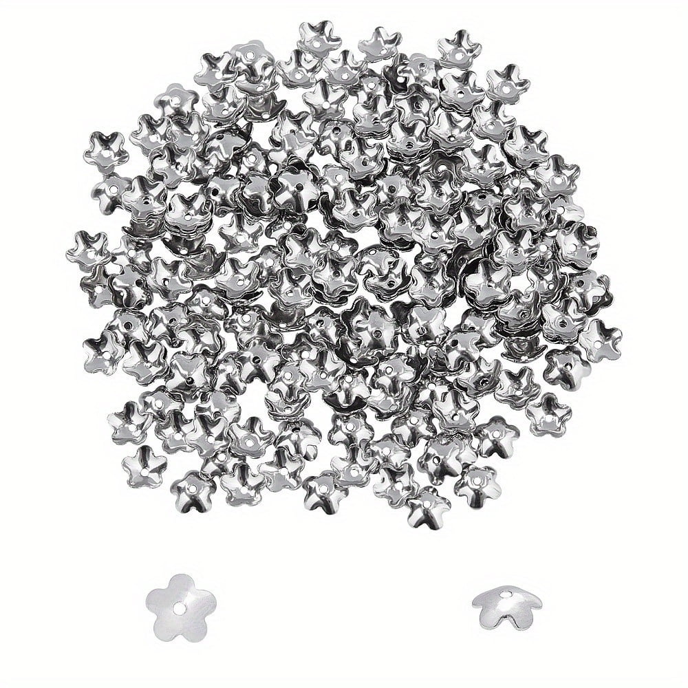 1Box About 500pcs 5-Petal Flower Bead Caps Spacer End Caps Stainless Steel Bead Cap Spacers for Bracelet Necklace Jewelry Making 6mm Diameter Stainless Steel Color