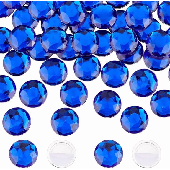 1Box 50Pcs 25mm Flat Back Round Acrylic Rhinestone Blue Self-Adhesive Round Jewels Large Plastic Gems Embelishments Stick On Jewels Crystal Circle Gems for Costume Making Cosplay Crafts