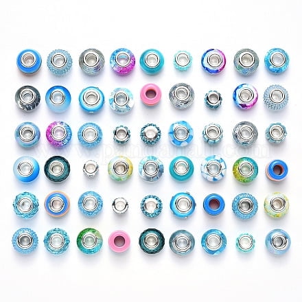 1Box 54PCS Mixed Style and Colors European Beads Rhinestone Large Hole Glass European Charms Beads fit Bracelet Jewelry Making