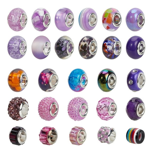 1Box 54Pcs Glass Random Mixed Color European Beads Large Hole Rhinestone Spacer Bead for DIY Crafts Bracelets Necklaces Jewelry Making (Hole: 5mm)