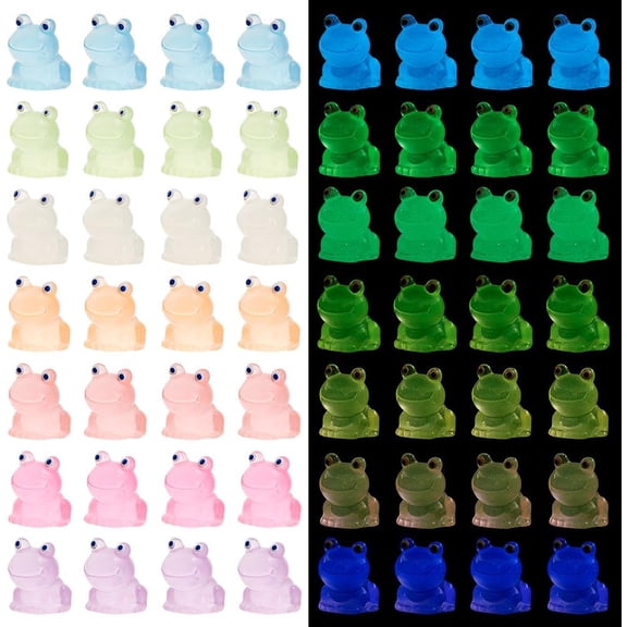 1Box 56 Pcs Luminous Resin Mini Frogs Mini Frogs Figurines Tiny Frogs Glow in The Dark Ornaments Micro Frog Landscape Accessories for Garden Dollhouse Decoration Crafts - 7 Colors