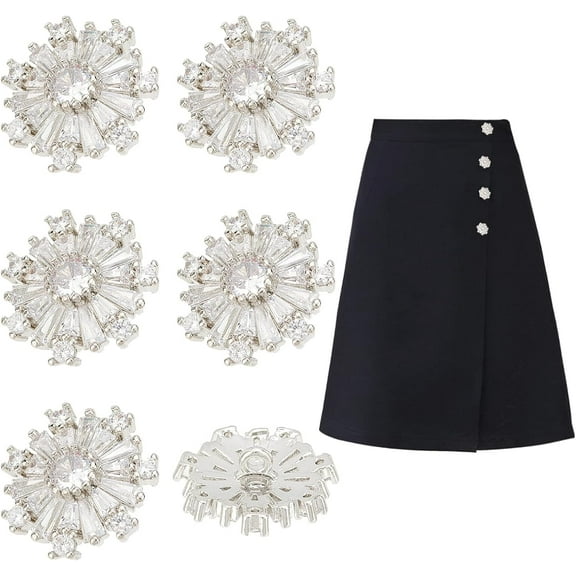 1Box 6 Pcs Flower Rhinestone Buttons CZ Crystal Buttons Sliver Shank Buttons Clothing Decorative Button with Single Hole for Sewing Embellishments DIY Craft Jewelry Wedding Decoration