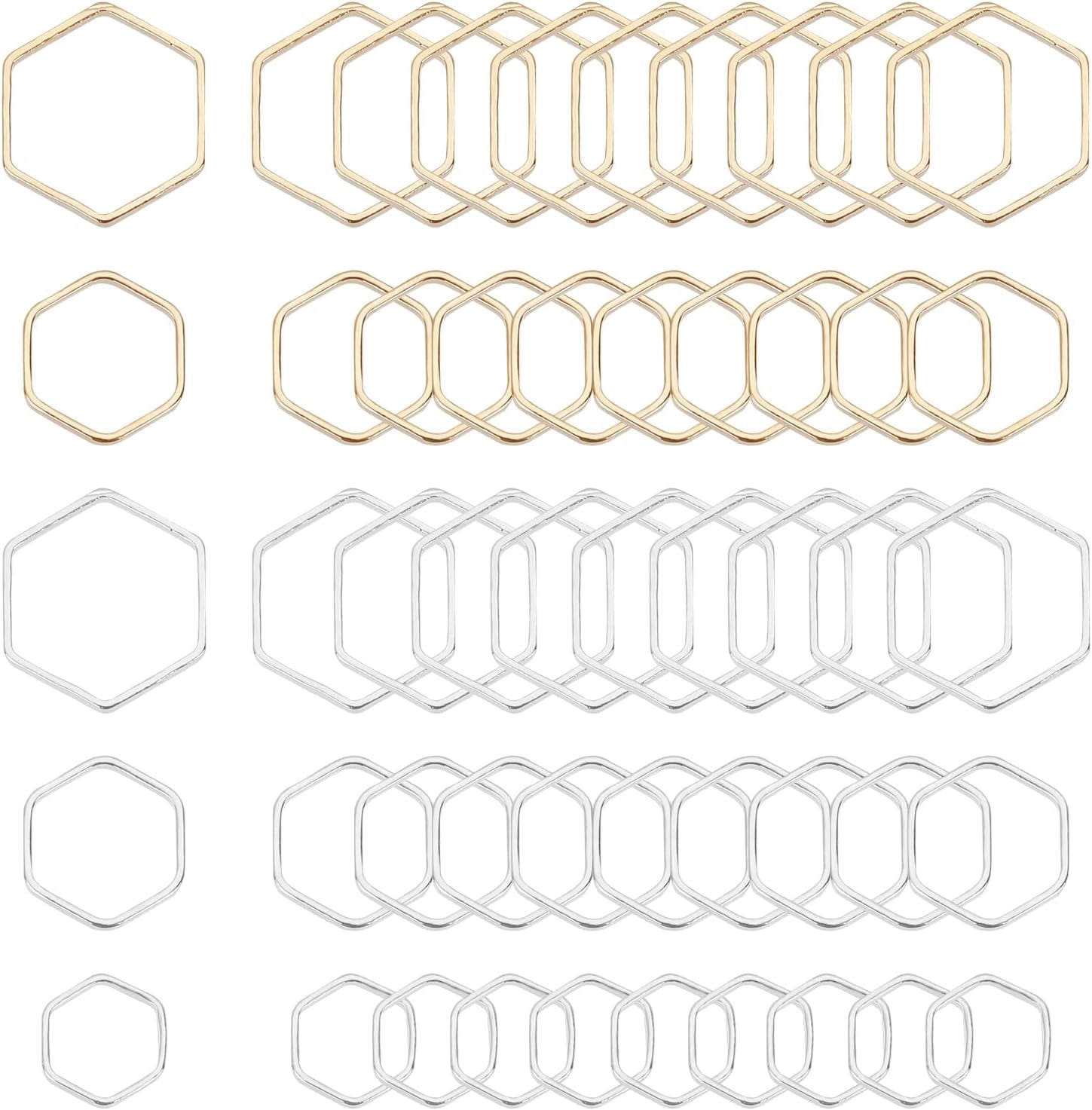 PandaHall 60pcs Hexagon Earring Charms - 14K Gold & Silver Plated Brass Connectors For Jewelry Making