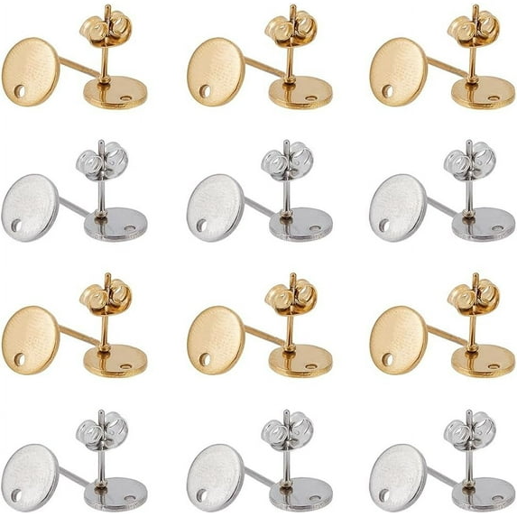 1Box 60 Sets Flat Round Earring Posts Earring Post with Holes 304 Stainless Steel Post Earrings Geometric Earring Studs for Jewelry Making Accessories Women Adult DIY Dangle Earrings
