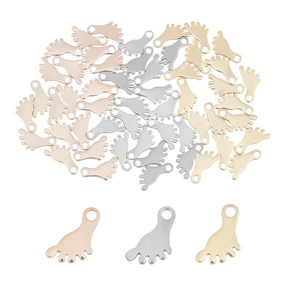 1Box 60Pcs 3 Colors 304 Stainless Steel Charms Footprint Mixed Color 13x7x1mm Hole: 2mm 20pcs/color