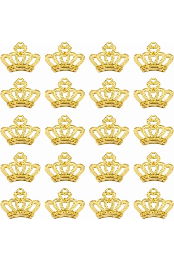 1Box 60Pcs Crown Charms Bulk King Crown Charm Mini Crown Charms Alloy Vintage Crown Bead Elegant Tiara Golden Lovely Small Hollow Heart Crowns Charms Charms Findings DIY