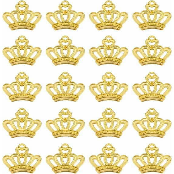 1Box 60Pcs Crown Charms Bulk King Crown Charm Mini Crown Charms Alloy Vintage Crown Bead Elegant Tiara Golden Lovely Small Hollow Heart Crowns Charms Charms Findings DIY