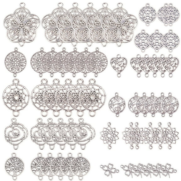 1Box 60pcs 10 Styles Flower of Life Connectors for Jewellery Making Craft Supplies Jewelry Findings Accessory Necklace Bracelet Nickel Free Lead Free Antique Silver