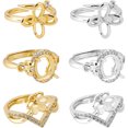 thumbnail image 1 of 1Box 6Pcs 6 Style Adjustable Finger Rings Base with Box Brass Cubic Zirconia Finger Ring Blanks Kits for Unisex Ring Making Glod/Silver, 1 of 6