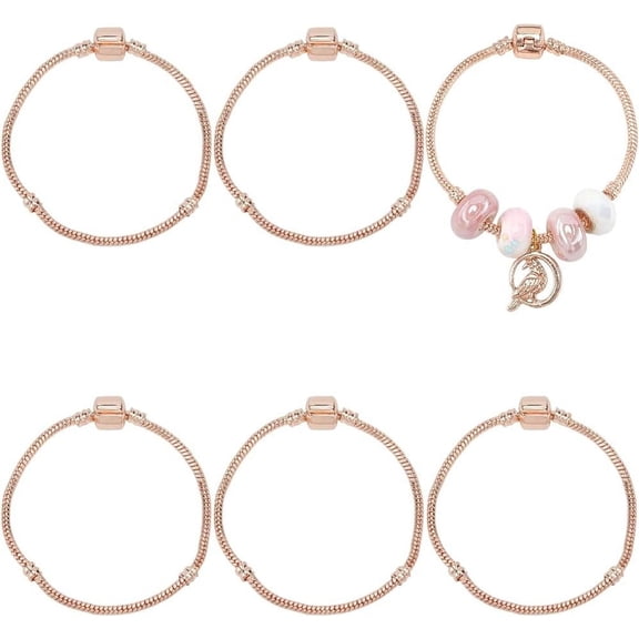 1Box 6Pcs Brass European Style Bracelet Making with Brass Clasps Rose Gold 7-1/8 inch(180mm) 3mm