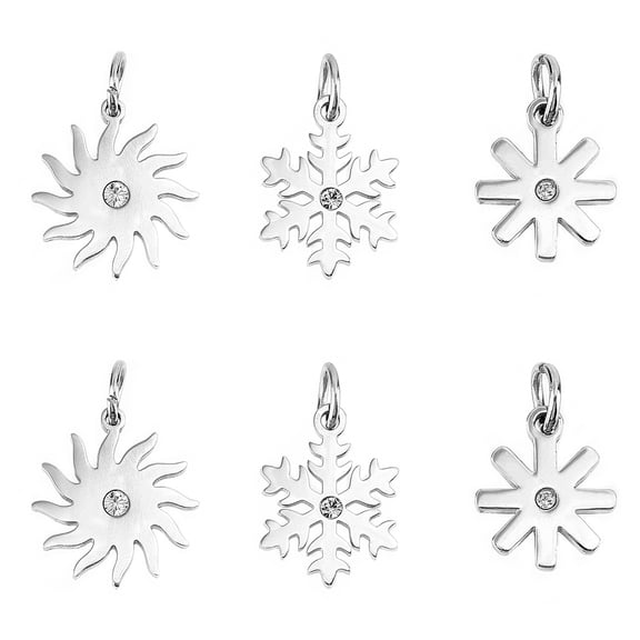 1Box 6pcs 3 Styles Micro Pave Clear Cubic Zirconia Flower Pendants 316 Surgical Stainless Steel Eco-Friendly Charms Long-Lasting Plated Pendants for DIY Necklace Jewelry Making