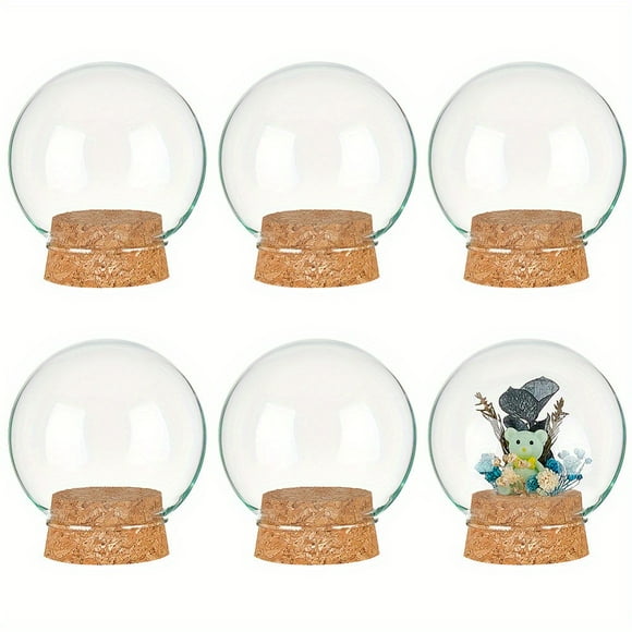 1Box 6sets 6 Glass Dome Lid Decorative Display Jars 2.5x2.7" Bell Shaped Glass Jars with Cork Base for Party Favors Art and Small Projects Inner? Diameter: 1.5"