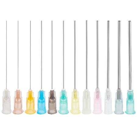 1Box 72Pcs 12 Style Stainless Steel Blunt Tip Dispensing Needle with PP Luer Lock Long Syringe Needle Applicator Needles for Liquid Measuring Epoxy Resin Craft Mixed Color 6.75x0.75cm 6pcs/style