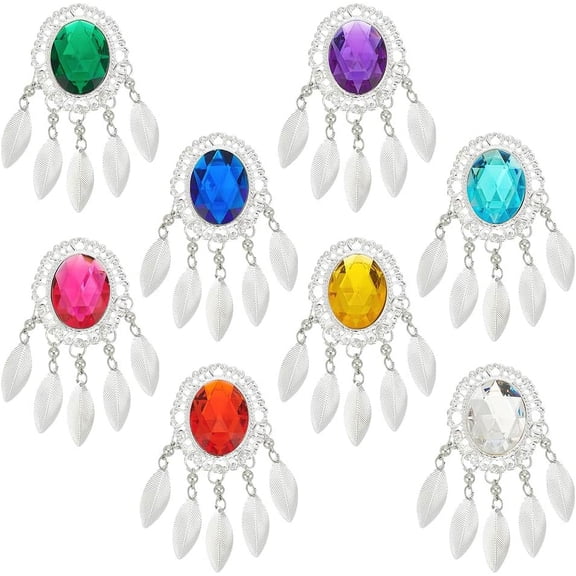1Box 8 Pcs Acrylic Rhinestone Metal Patches 8 Colors Acrylic Diamond Metal Patches Three-Dimensional Oval with Silver Leaf Charms for Performance Clothing Accessories Headwear Decorations