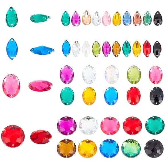 1Box 80 Pcs Acrylic Sew on Rhinestone Faceted Flatback Crystal Buttons Gems 4 Styles for Clothing Wedding Dress Decoration Mixed Colors